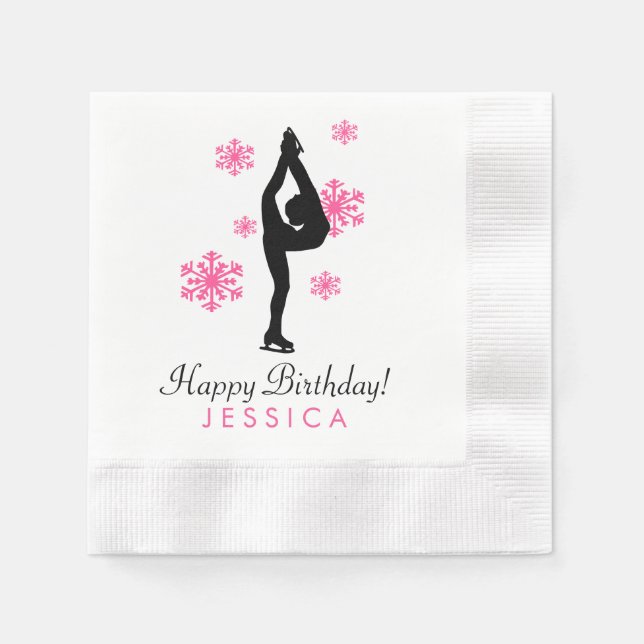 Rosa Schneeflocken Ice Skaten Party Paper Napkins Serviette (Vorderseite)