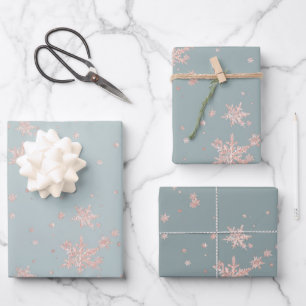 Rosa Schneeflocken in Schiefergrün Geschenkpapier Set