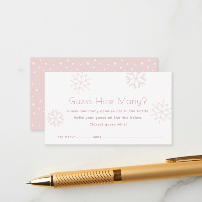 Rosa Schneeflocken raten wie viele Baby Showspiele Begleitkarte (Vorderseite/Rückseite Beispiel)