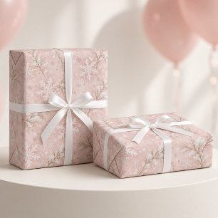 Rosa Schneeflocken Schneeäste Winter Geschenkpapier