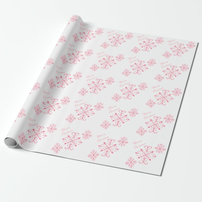 Rosa Schneeflocken Weihnachtswrapping Paper Geschenkpapier (Ungerollt)