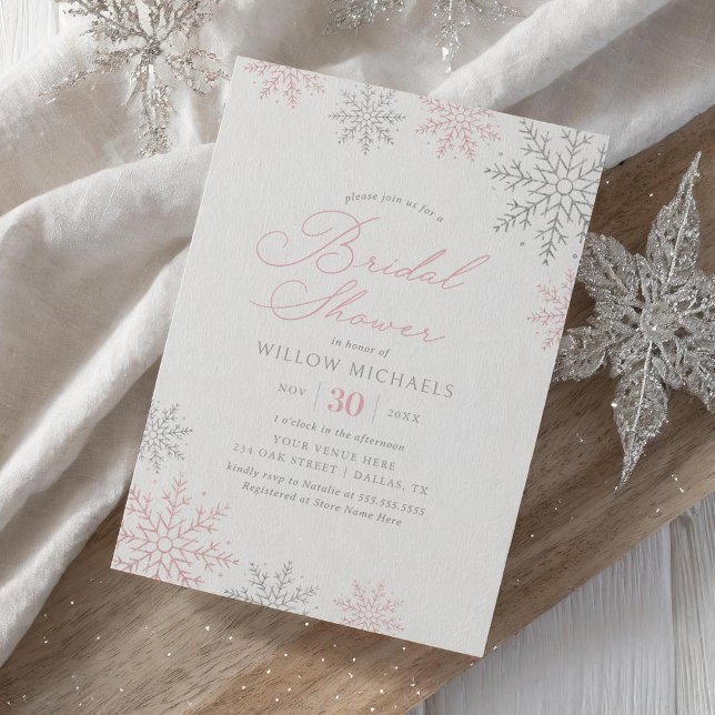Rosa Schneeflocken Winter Brautparty Einladung (Von Creator hochgeladen)