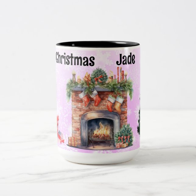 Rosa Schneeflocken Zweifarbige Tasse (Mittel)