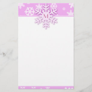 Rosa Schneeflockengrenze mit Mit Monogramm Schneef Briefpapier