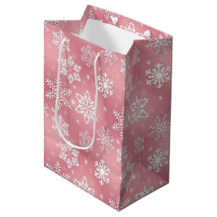 Rosa Schneeflockenmuster mittlere Geschenktüte