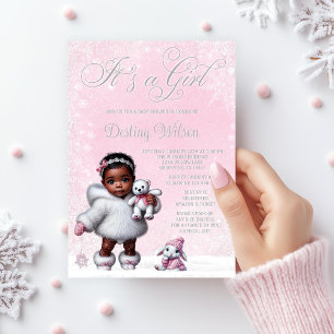 Rosa Schneeglöckchen Winter Wonderland Babyparty Einladung
