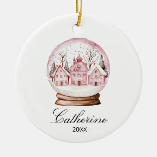 Rosa Schneekugel Weihnachten Gemütliche Stadt Benu Keramik Ornament