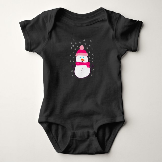 Rosa Schneemann mit Schneeflocken Baby Strampler (Vorderseite)