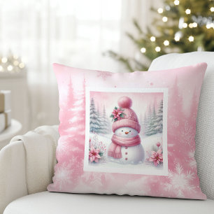 Rosa Schneemann niedlicher Winter Szenen Dekokisse Kissen