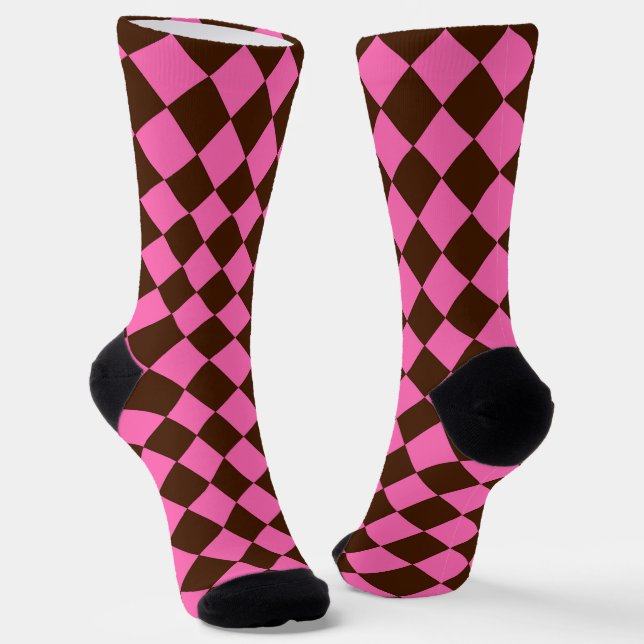 Rosa Schokoladenbraun Karo Diamant Muster Socken (Gewinkelt)