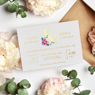 Rosa schöne florale Ampersand-Typografie-Hochzeit Folieneinladung