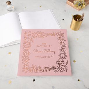 Rosa Schöne Rose Gold Blumenrahmen Girl Taufe Gästebuch