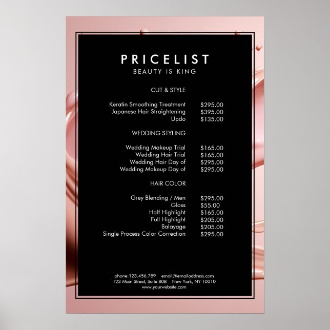Rosa Schönheitssalon-Preisliste  Poster (Vorne)