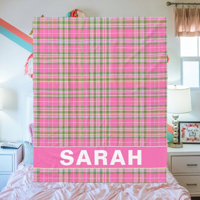 Rosa Schottenkariert-Personalisierte-Decke aus Fle Fleecedecke (Pink Tartan Plaid Custom Name Fleece Blanket
)
