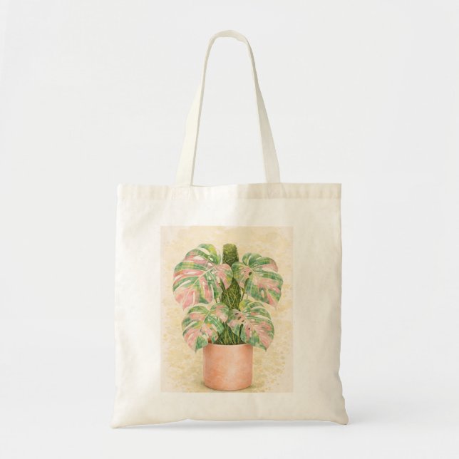 rosa Schottenkaro Monstera-Blatt Schottland  Tragetasche (Vorne)