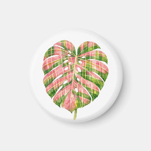 Rosa Schottenmuster Monstera Wasserfarbe Botanik Magnet