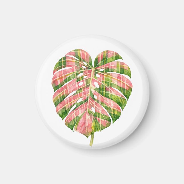 Rosa Schottenmuster Monstera Wasserfarbe Botanik Magnet (Vorne)