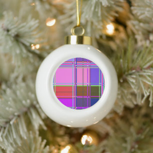 Rosa Schottenstoff-Muster Tuch Madras Keramik Kugel-Ornament