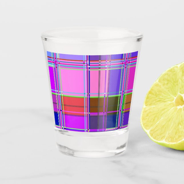 Rosa Schottenstoff-Muster Tuch Madras Schnapsglas (Vorderseite)