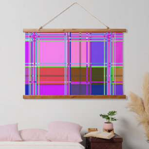 Rosa Schottenstoff-Muster Tuch Madras Wandteppich Mit Holzrahmen