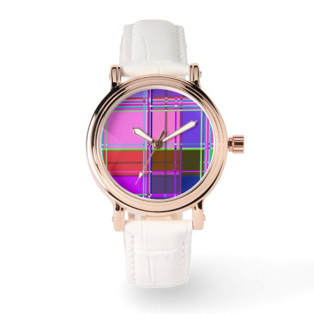 Rosa Schottenstoff-Musterstoff Madras Armbanduhr (Vorderseite)