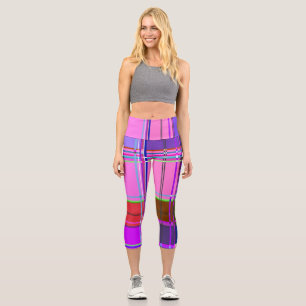 Rosa Schottenstoff-Musterstoff Madras Capri Leggings