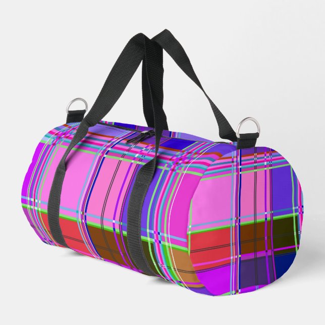 Rosa Schottenstoff-Musterstoff Madras Duffle Bag (Linke Seite)
