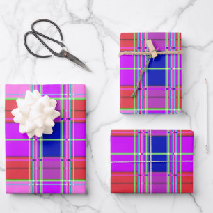 Rosa Schottenstoff-Musterstoff Madras Geschenkpapier Set