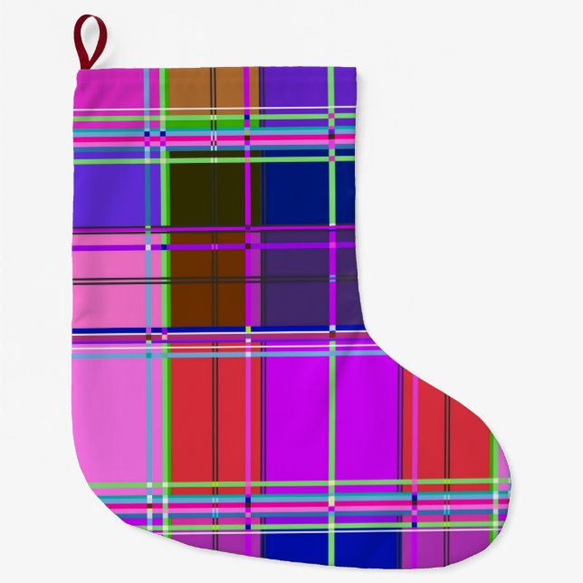 Rosa Schottenstoff-Musterstoff Madras Großer Weihnachtsstrumpf (Vorderseite)