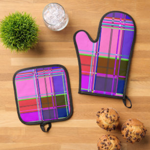 Rosa Schottenstoff-Musterstoff Madras Ofenhandschuh & Topflappen-Set
