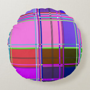 Rosa Schottenstoff-Musterstoff Madras Rundes Kissen