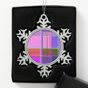 Rosa Schottenstoff-Musterstoff Madras Schneeflocken Zinn-Ornament