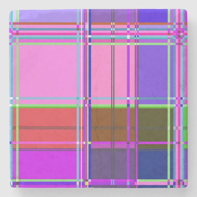 Rosa Schottenstoff-Musterstoff Madras Steinuntersetzer (Vorderseite)