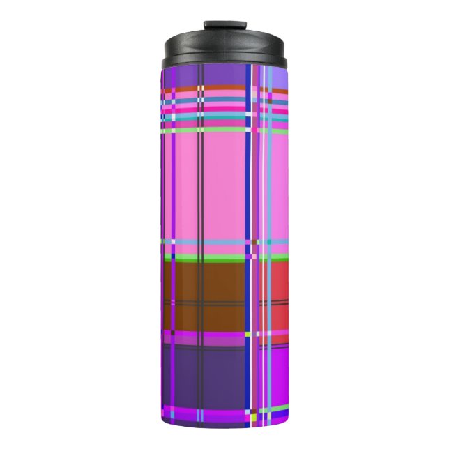 Rosa Schottenstoff-Musterstoff Madras Thermosbecher (Vorderseite)