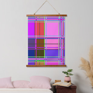 Rosa Schottenstoff-Musterstoff Madras Wandteppich Mit Holzrahmen