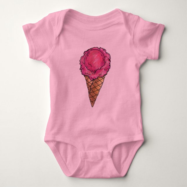 Rosa Schotter Erdbeere Eis Waffelkone Feinschmecke Baby Strampler (Vorderseite)