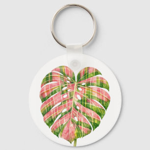 Rosa schottischer Monstera-Tartan Wasserfarbe Bota Schlüsselanhänger