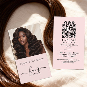 Rosa Schrift Haarverlängerung QR Social Foto Visitenkarte