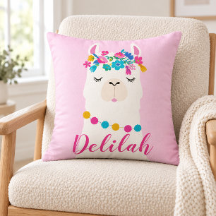 Rosa Schrift Llama Monogramm Kinderzimmer Kissen