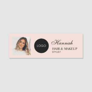 Rosa Schrift-Logo Foto Haar-Make-up Namensschild