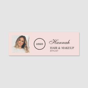 Rosa Schrift-Logo Foto Haar Make-up Namensschild