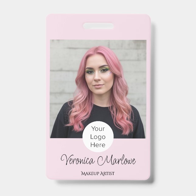 Rosa Schrift-Logo-Foto-Make-up Ausweis (Vorderseite)