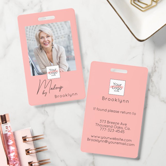Rosa Schrift-Logo Foto Make-up Ausweis (Büro)