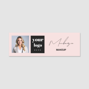 Rosa Schrift-Logo-Foto-Make-up Namensschild