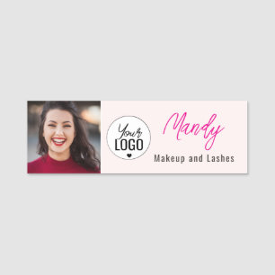 Rosa Schrift-Logo-Foto-Make-up Namensschild