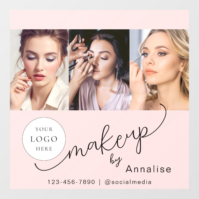 Rosa Schrift-Logo Foto-Make-up-Studio Fensteraufkleber (Blatt)