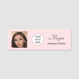 Rosa Schrift-Logo Foto Make-up und Wimpern Namensschild