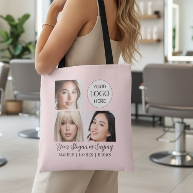 Rosa Schrift-Logo-Foto-Makeup-Studio (elegant blush pink script logo 3 photo customer swag bag for makeup beauty salon loyalty gift promo)