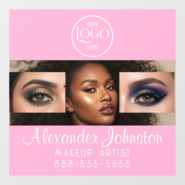 Rosa Schrift-Logo Foto Makeup Studio Fensteraufkleber (Blatt)