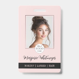Rosa Schrift-Logo-Foto-QR-Code-Makeup Ausweis
